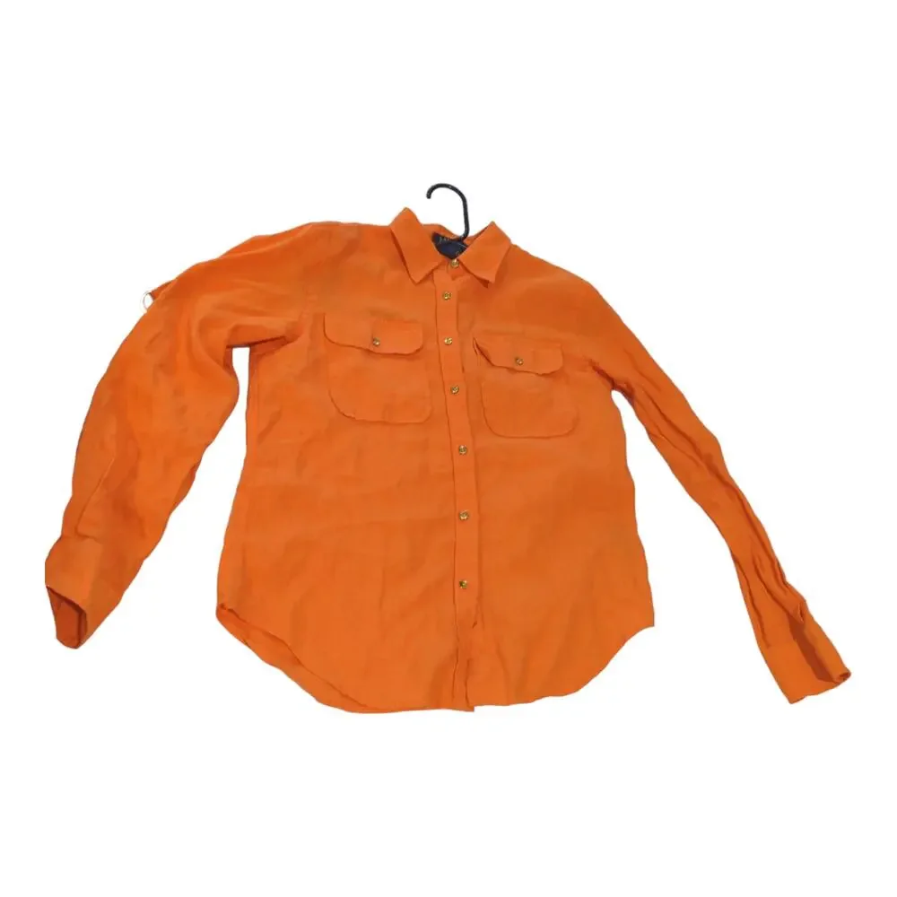 Lauren Ralph Lauren Shirt Womens Sz Small Orange 100% Linen Roll Tab Long Sleeve - Picture 3 of 6
